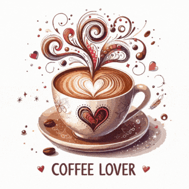 a cup of coffee with a heart on it and the words coffee lover