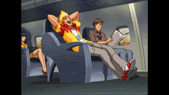 a cartoon of a man laughing while sitting in a chair