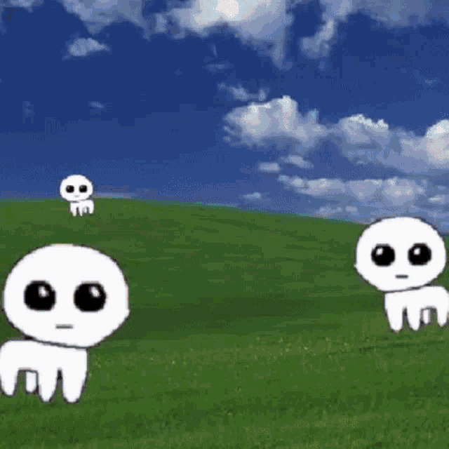 a cartoon character standing in a field with confetti falling from the sky