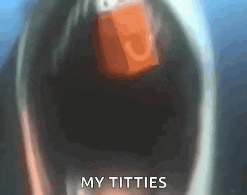 a close up of a person 's mouth with the words " my titties " written on it