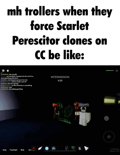 a meme that says mh trollers when they force scarlet perescior clones on cc be likes