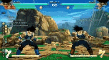 a screenshot of a video game with two characters fighting