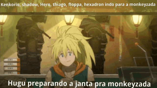 a picture of a cartoon character with the words hugu preparando a janta pra monkeyzada