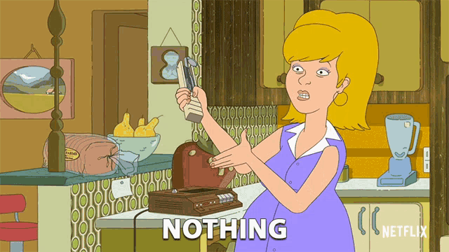 a cartoon of a woman holding a telephone with the word nothing written below her