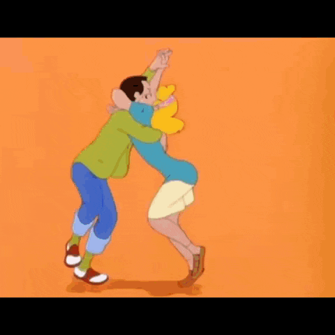 a cartoon character is standing under a large piece of paper .