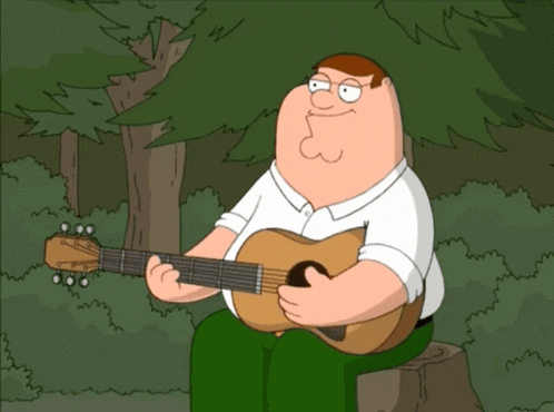 a cartoon of peter griffin playing a guitar with the words cowboy butt sex below him