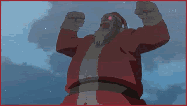 a monster with red eyes is flexing his muscles in a pixel art .
