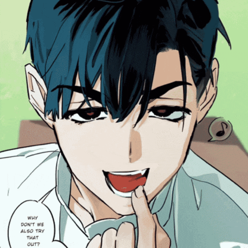 a drawing of a boy with a speech bubble that says why don t we also try that out