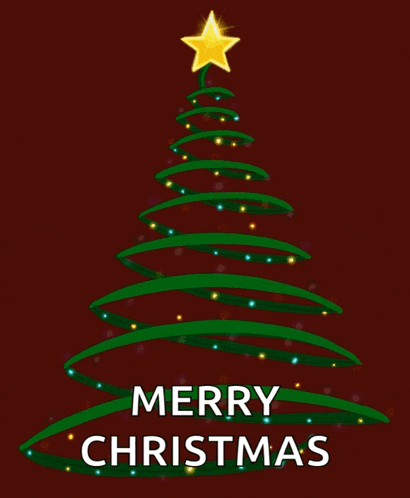 a merry christmas card with a christmas tree and a star on top