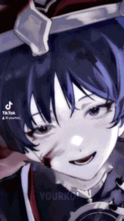 a close up of a person 's face with a sword in their mouth .