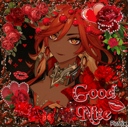 a picture of a girl with the words good nite written on it