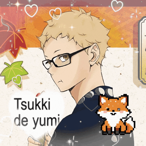 a picture of a boy with glasses and the words tsuki de yumi below him