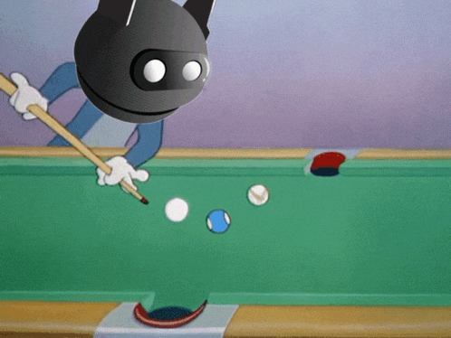 a cartoon character is playing pool with a cue