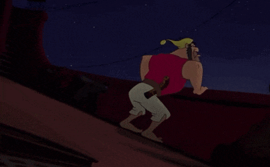 a cartoon of a man in a red shirt standing on a roof at night