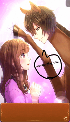 a girl is touching a horse 's leg and the words wanna play osu are next to her