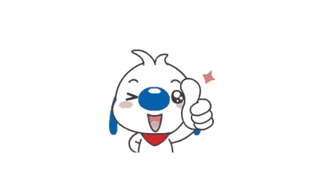 a cartoon character with a blue nose and pink cheeks is smiling .