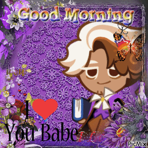 a picture of a cookie with the words good morning i love you babe on it