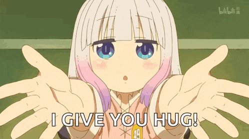 a cartoon girl is giving a hug with the words `` i give you hug '' written below her