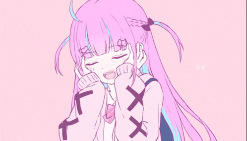 a drawing of a girl with pink hair and a sweater that says xxx on it