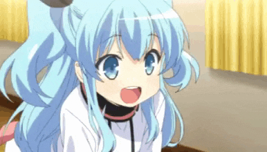 a girl with blue hair and blue eyes is looking at the camera