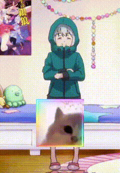 a girl in a green jacket is standing in front of a bed holding a picture of a dog .