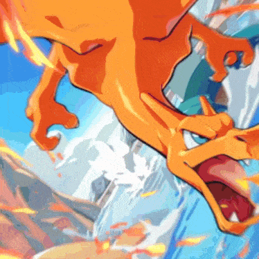 a cartoon drawing of a dragon with a blue sky in the background