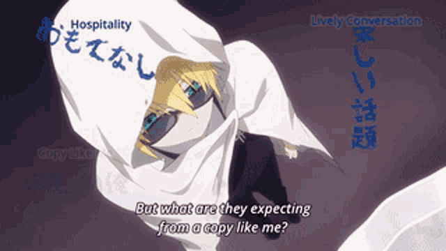 a cartoon character says " but what are they expecting from a copy like me " in a foreign language