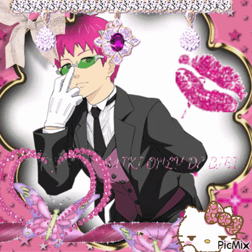 a picture of a man in a tuxedo is surrounded by pink flowers and says picmix