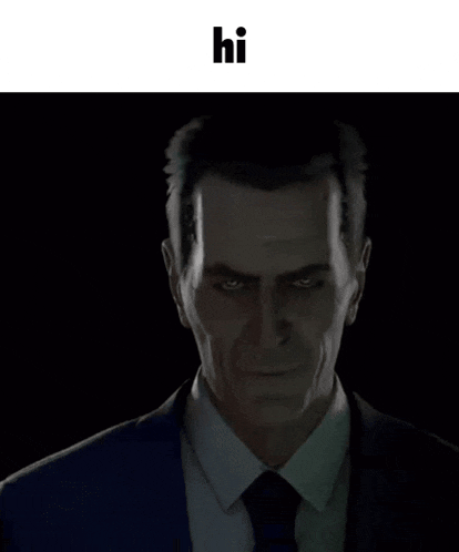 a man in a suit and tie says hi in the corner
