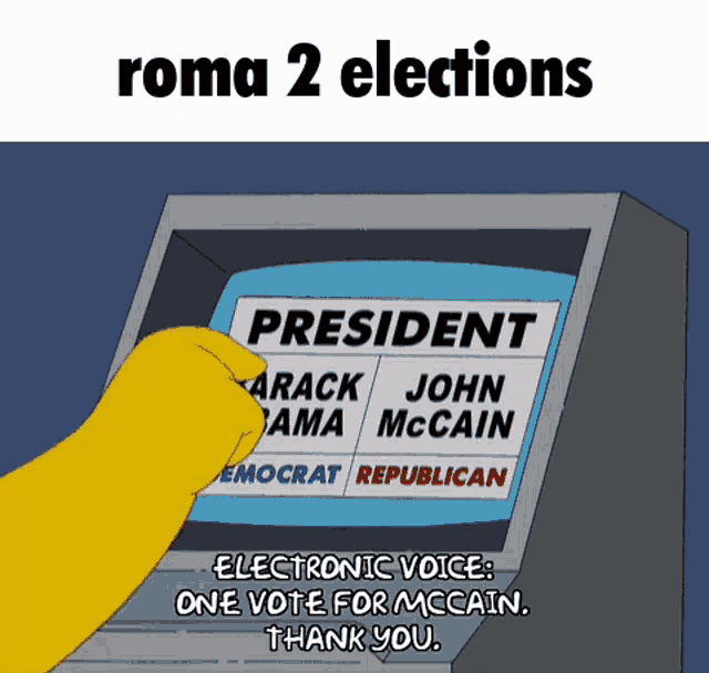 a cartoon of a person pressing a button to vote for president