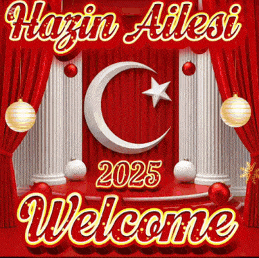 a poster that says welcome 2025 with a crescent moon on it