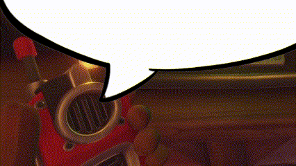 a speech bubble is above a person holding a sword