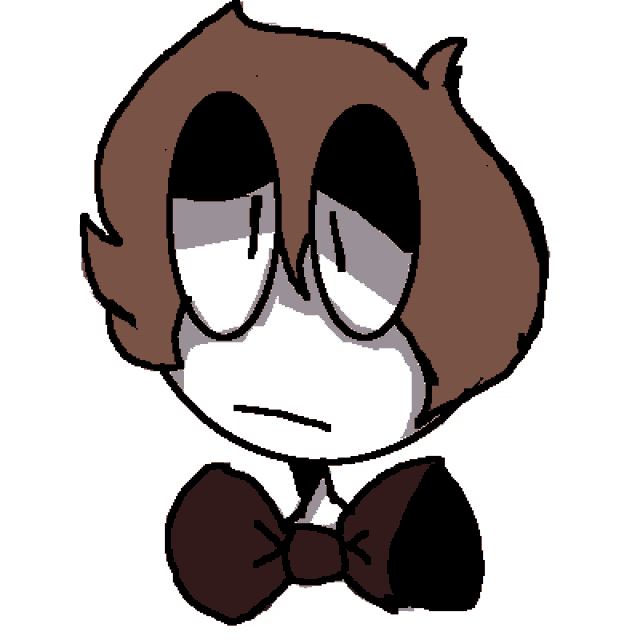 a cartoon character wearing a bow tie has a sad look on his face