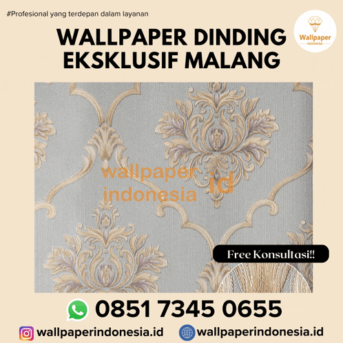 an ad for wallpaper dinding eksklusif malang shows a picture of a wall