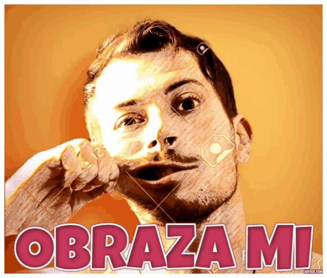 a drawing of a man with his mouth open and the word obrazami written below him