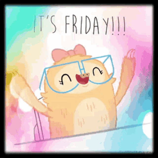 a cartoon sloth wearing glasses and a pink bow says it 's friday
