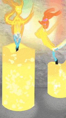 a drawing of two candles with flames coming out of the top