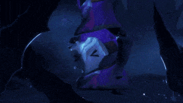 a cartoon character with a purple hat is holding a gun