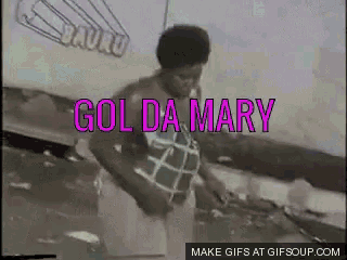 a black and white photo of a woman with the words gol da mary written in pink