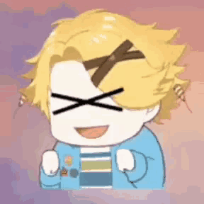 a cartoon character with glasses and a bow on his head is making a funny face with his eyes crossed .