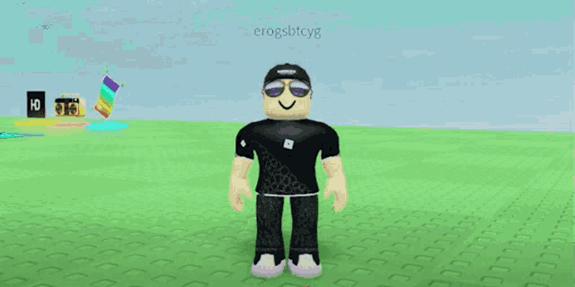 a roblox character is wearing sunglasses and a hat with the word oakley on it
