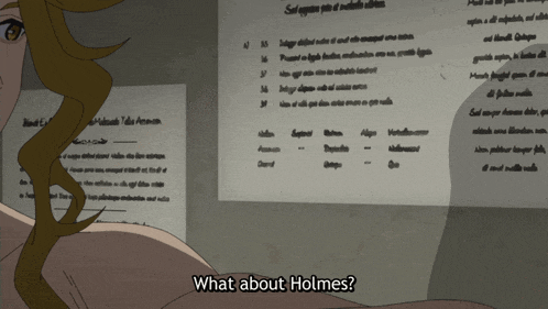 a woman is looking at a piece of paper and says what about holmes