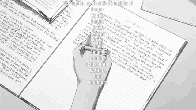 a book is open to a page that says the ending us blacklist consists of begin
