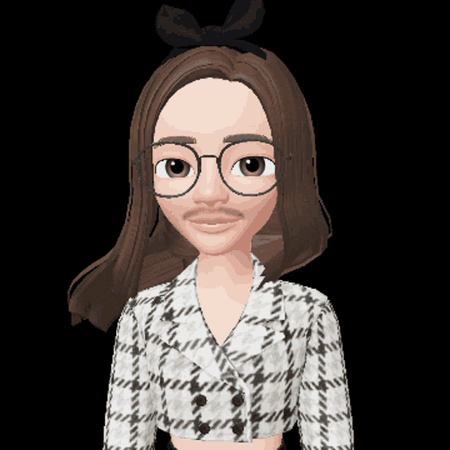 a cartoon character wearing glasses and a bow in her hair