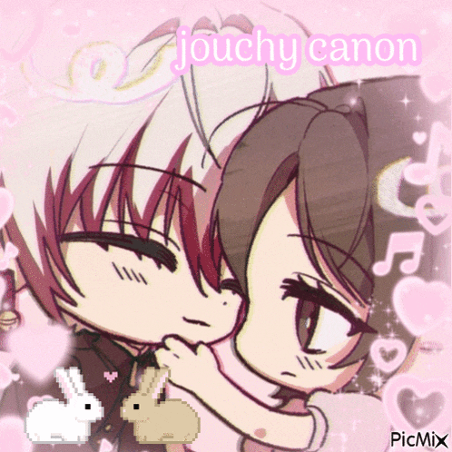 a drawing of a boy and a girl with the name jouchy canon written above them