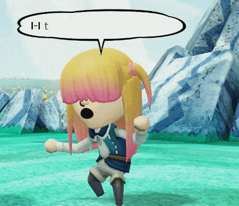 a video game character with a speech bubble that says " hi "