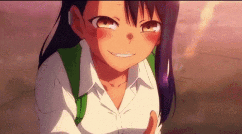 a girl with long black hair and a green backpack is smiling and giving a thumbs up .