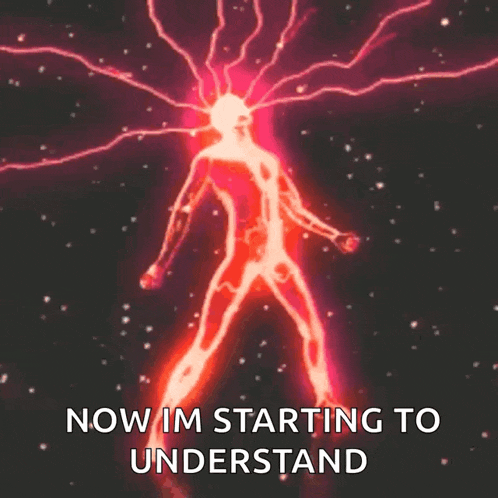 a picture of a person with lightning coming out of their head with the caption now im starting to understand