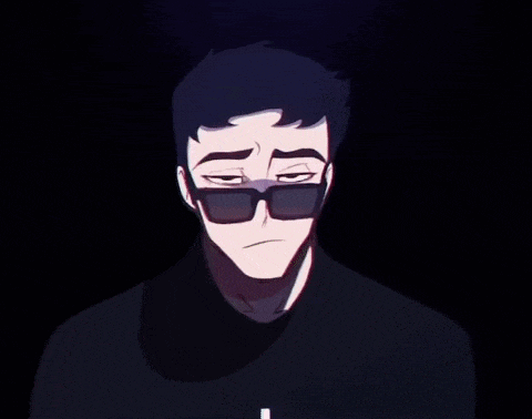 a drawing of a man wearing sunglasses and covering his face with his hand
