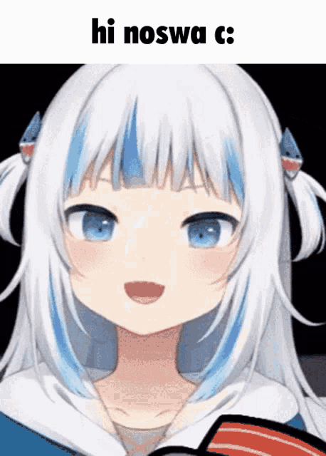 a girl with white hair and blue eyes says hi nosawa c